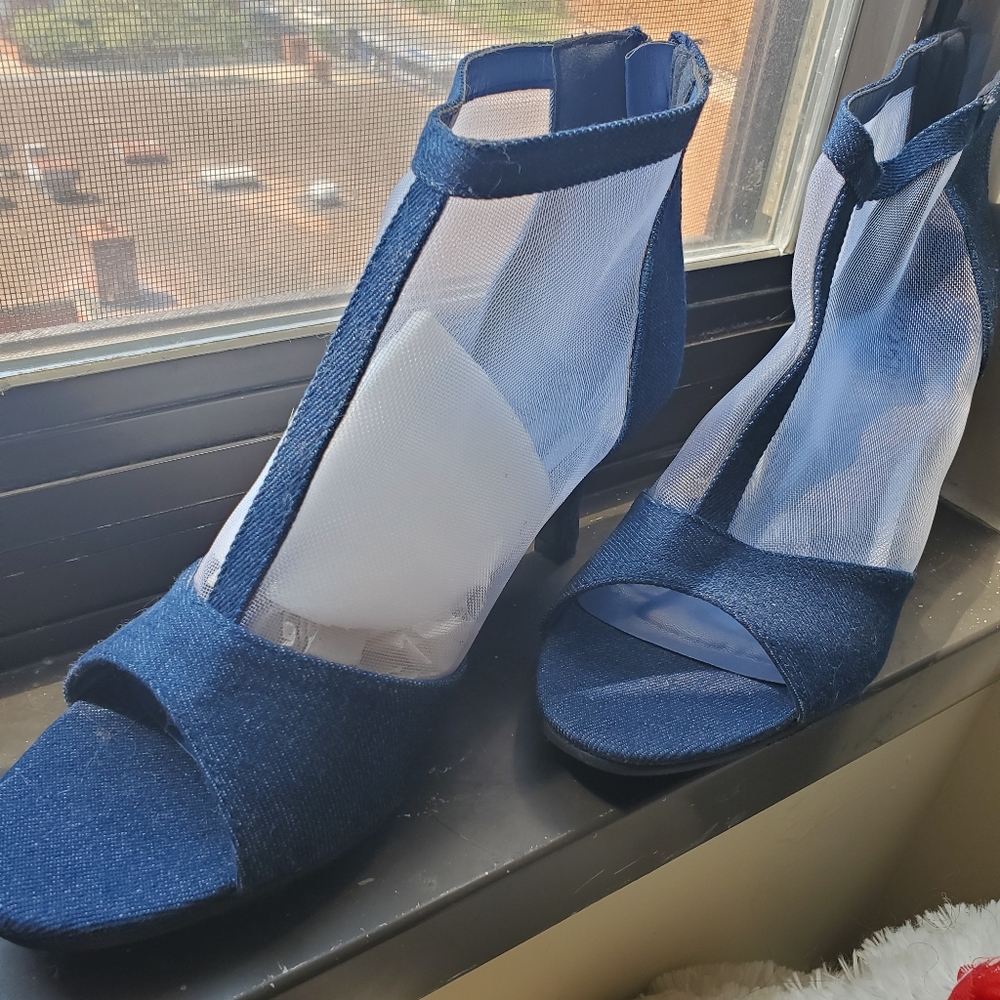 Demin open toe heels